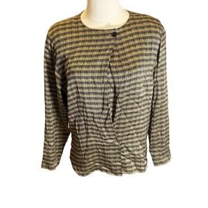 Vintage Anne Klein II 100% Silk Wrap Style Gingham Blouse XS Shoulder Pads